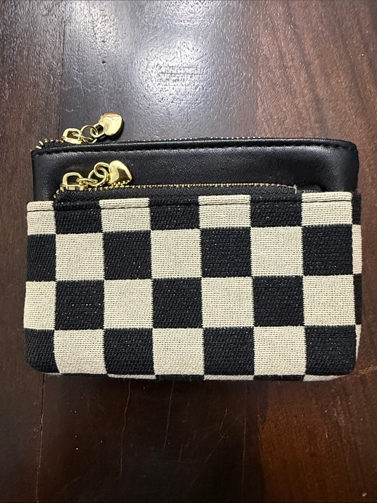 Handbags - Black & Cream Checker Zip Pouch Wallet - Women Bags